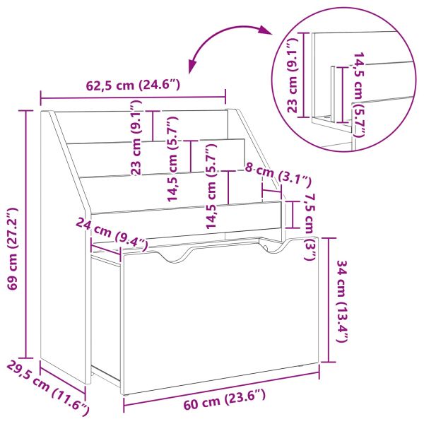 Детска рафт за книги с чекмедже Лъскаво бяло 60 x 29,5 x 69 см