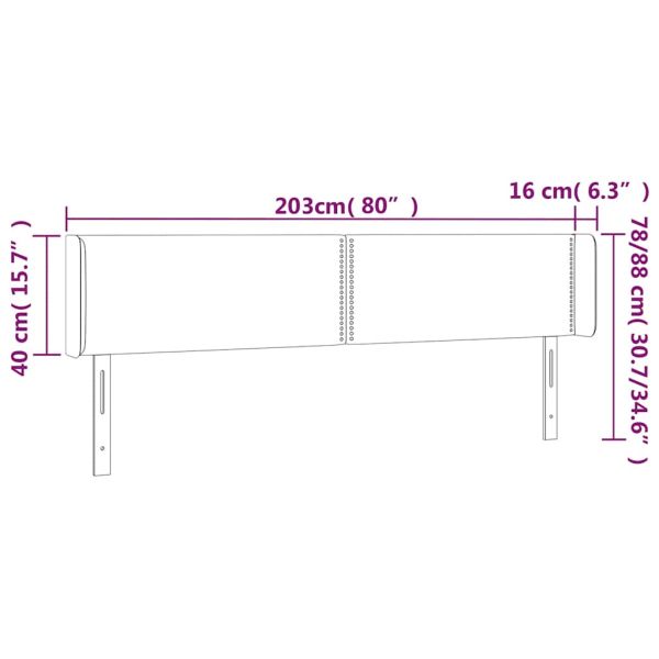 LED горна табла за легло, тъмнозелена, 203x16x78/88 см, кадифе