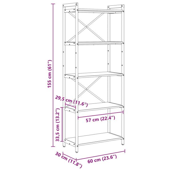 Рафт за книги 60 x 30 x 155 см Инженерна дървесина Дъб