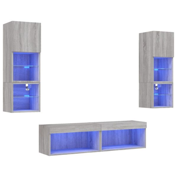 ТВ стенни модули с LED, 6 части, сив сонома, инженерно дърво