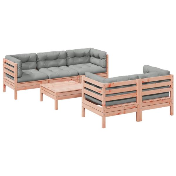 Градински комплект с възглавници, 6 части, дугласка ела масив