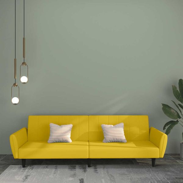 2-местно разтегателно канапе, жълто, кадифе