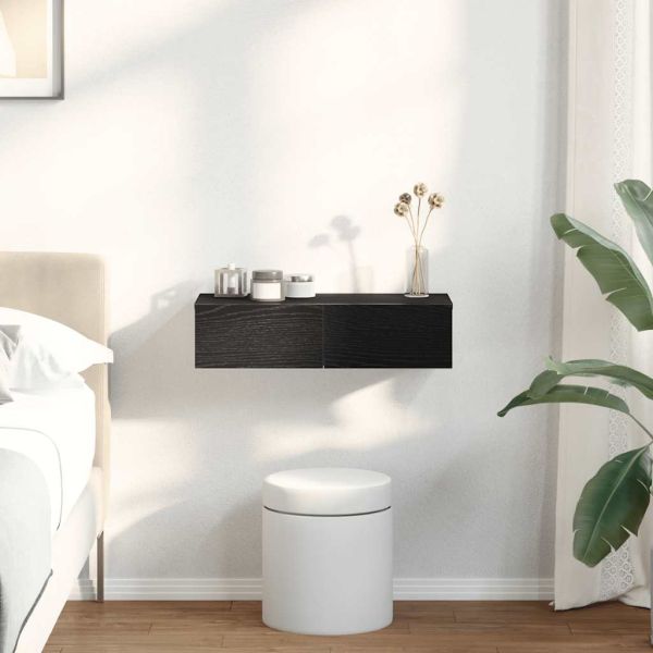 Стенен рафт с чекмеджета, черен, 60x26,5x15 см, инженерно дърво