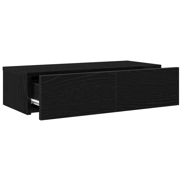 Стенен рафт с чекмеджета, черен, 60x26,5x15 см, инженерно дърво