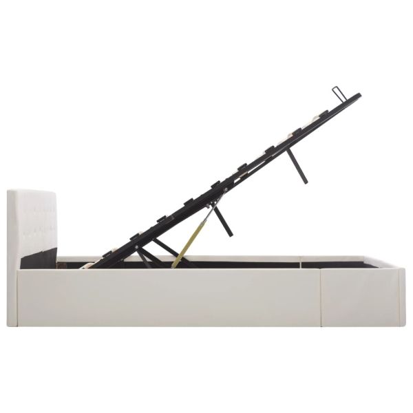 Легло с повдигащ механизъм, бяло, изкуствена кожа, 160x200 cм