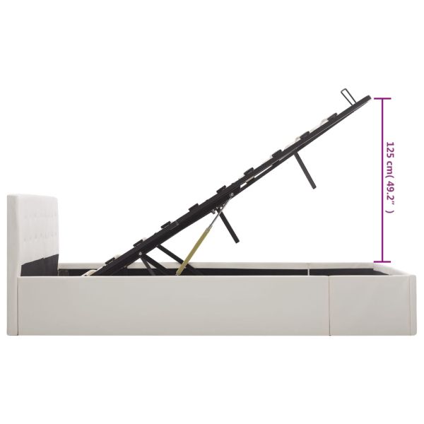 Легло с повдигащ механизъм, бяло, изкуствена кожа, 160x200 cм