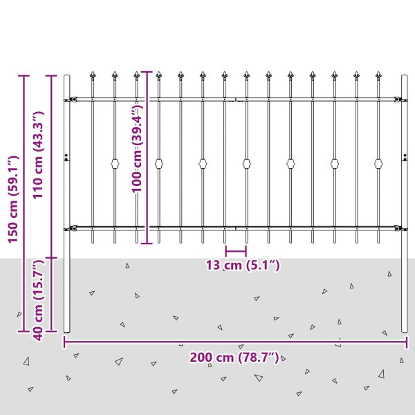 Шипова ограда Asten Черно 200 x 150 cm