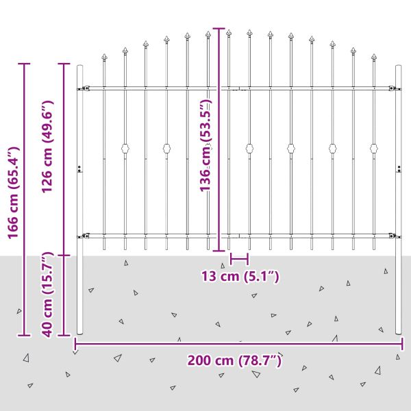 Шипова ограда Asten Черно 200 x 130 см