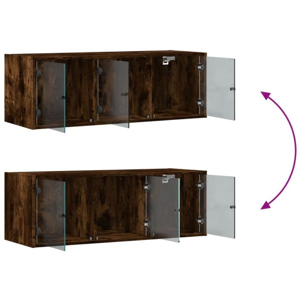 Стенен шкаф със стъклени врати, опушен дъб, 102x37x35 см