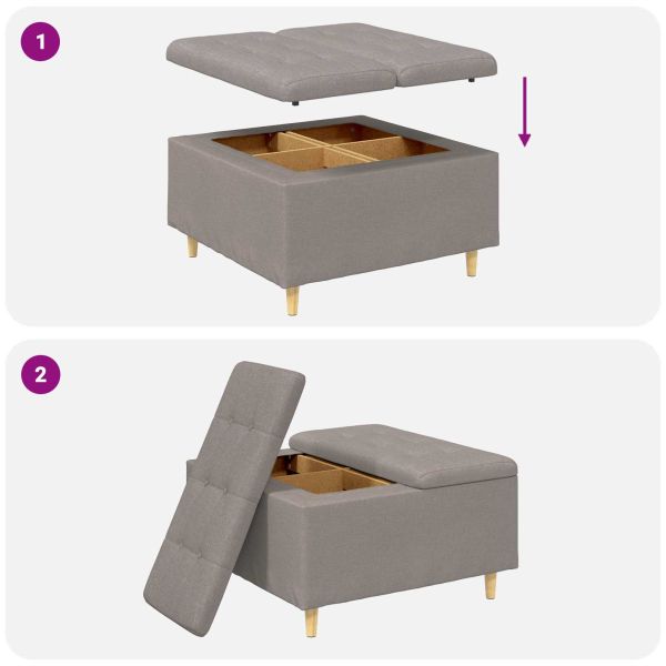 Табуретка с място за съхранение Таупе 80 x 80 x 45 cm текстил