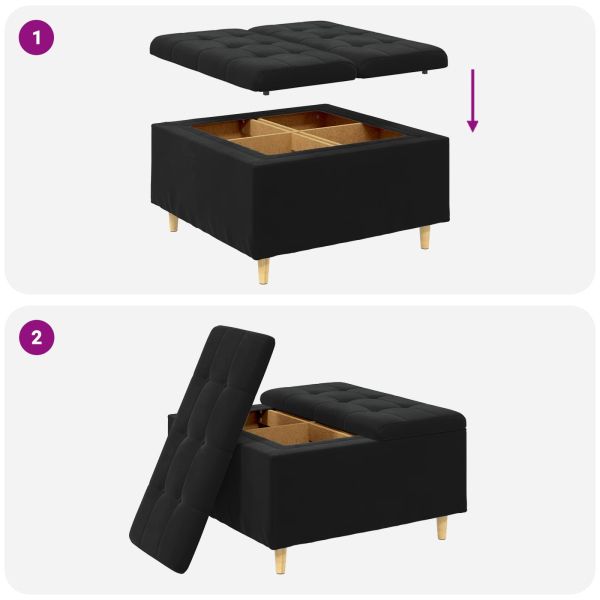 Табуретка с място за съхранение Черен 80 x 80 x 45 cm Кадифе