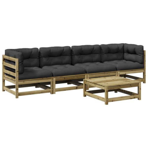 Градински комплект с възглавници, 5 части, импрегниран бор