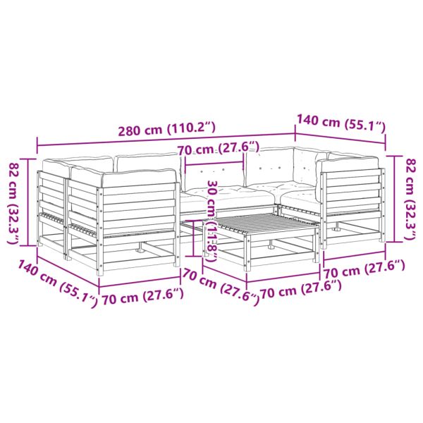 Градински диван от 7 части с възглавници, импрегниран бор