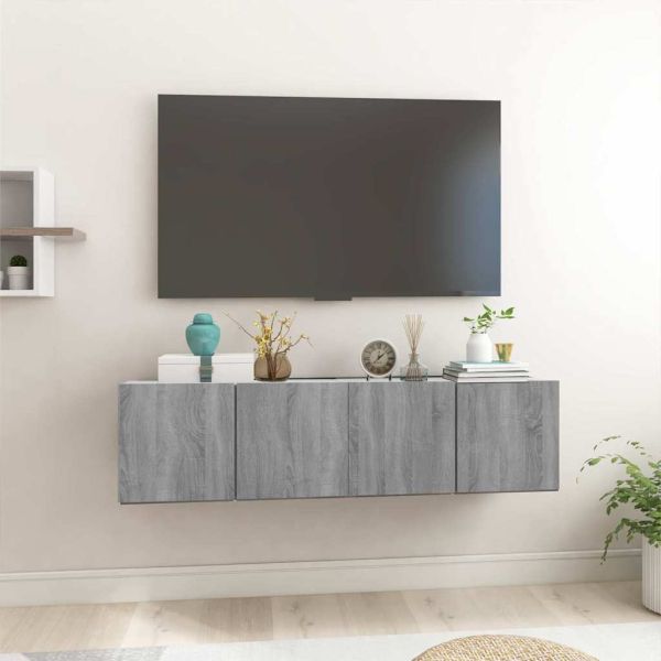 Комплект ТВ шкаф 2 pcs Сив Инженерна дървесина