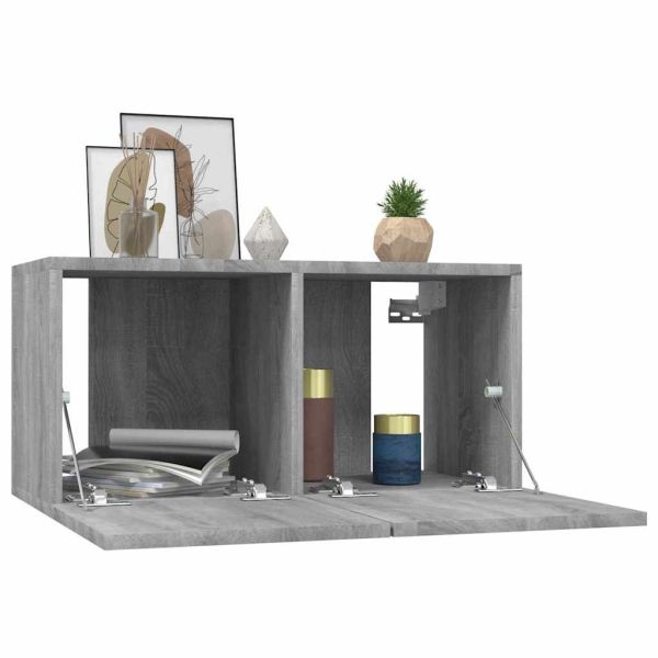 Комплект ТВ шкаф 2 pcs Сив Инженерна дървесина