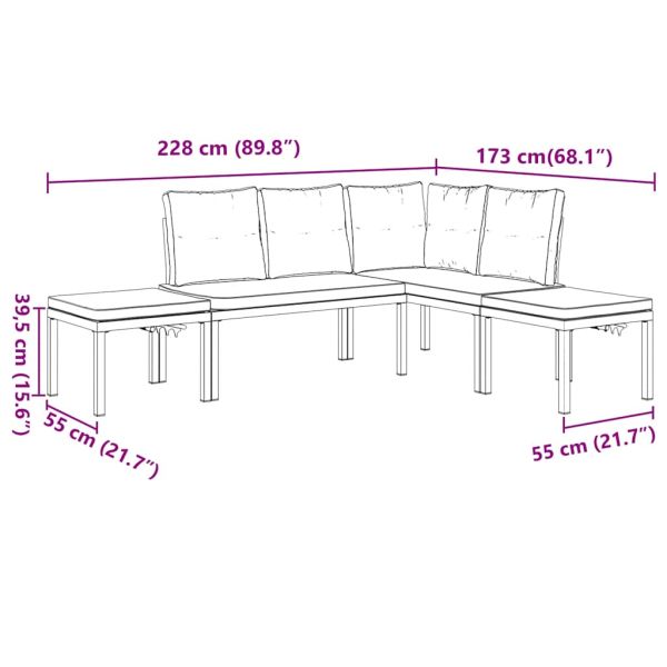 Комплект градински диван от 4 части с възглавници черен стомана