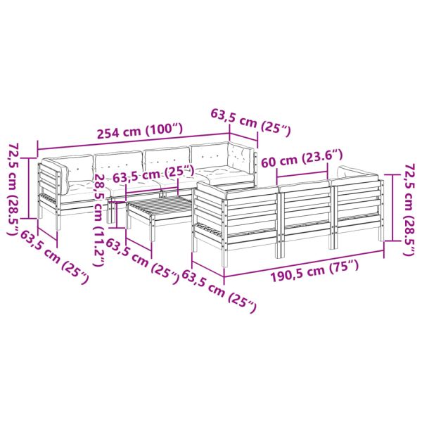 Градински комплект с възглавници, 8 части, дугласка ела масив
