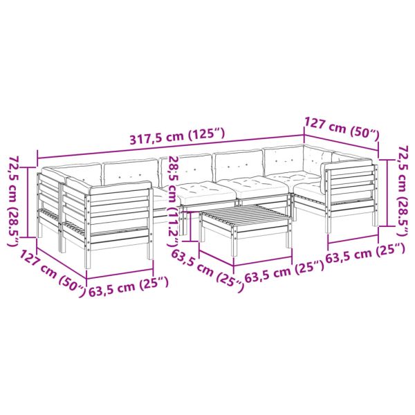 Градински комплект с възглавници, 8 части, дугласка ела масив