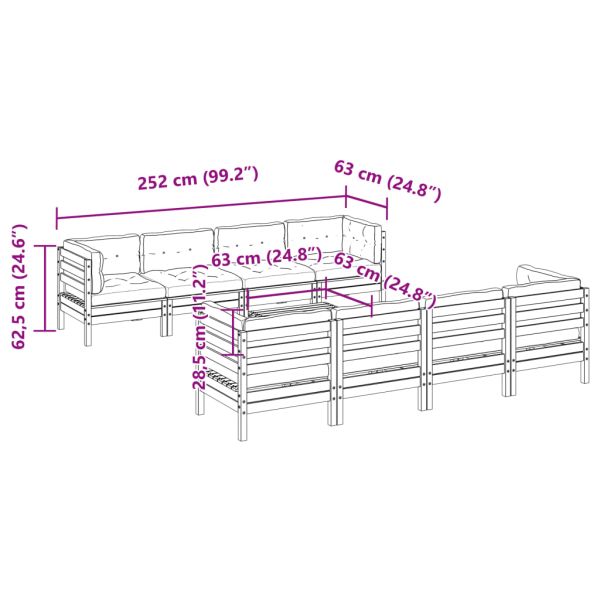 Градински комплект с възглавници, 9 части, дугласка ела масив