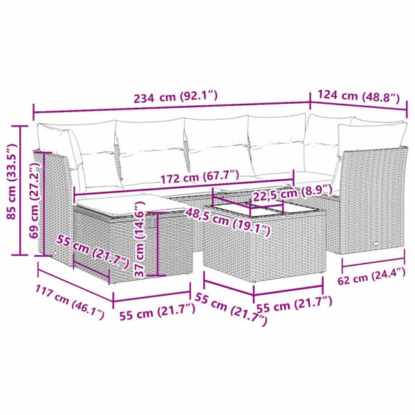 Градински комплект диван с възглавници 7 части черен полиратан