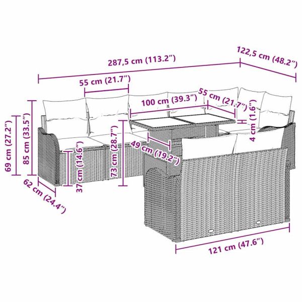 Градински Софа Комплект 9 pcs Черно Полипропилен Ратан