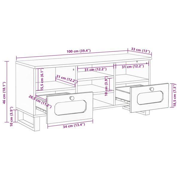 ТВ шкаф с рафт Кафяво 100 x 33 x 46 см Солидно мангово дърво