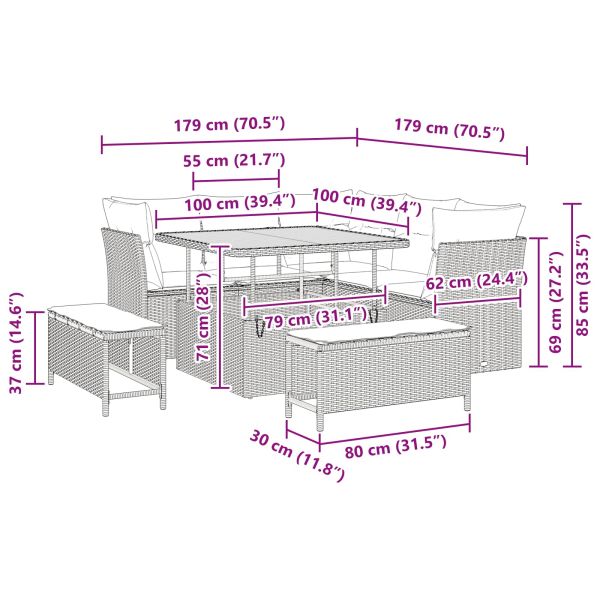 Градински Софа Комплект с възглавница 8 pcs Черно
