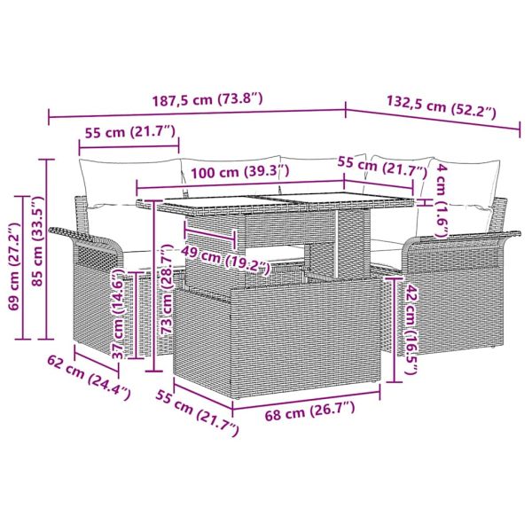 Градински Софа Комплект 5 pcs Черно Полипропилен Ратан