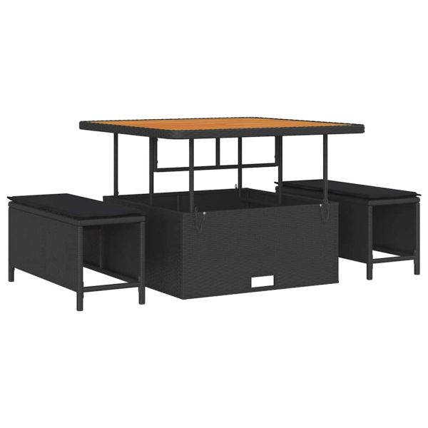 Градински Софа Комплект с възглавница 8 pcs Черно Полиратан