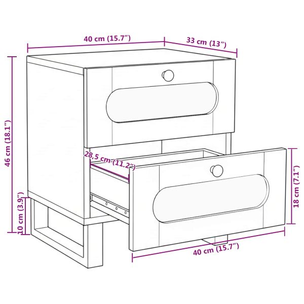 Нощен шкаф Естествен 40 x 33 x 46 см Солидно мангово дърво