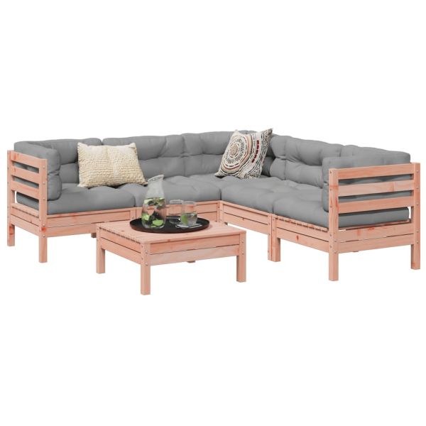 Градински комплект с възглавници, 6 части, дугласка ела масив