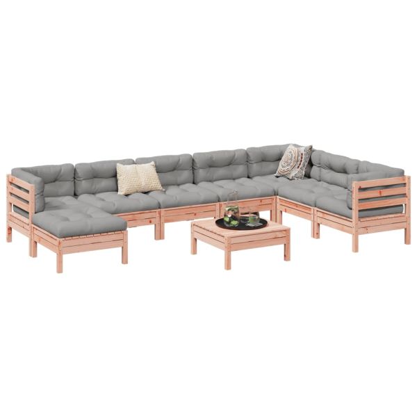 Градински комплект с възглавници, 9 части, дугласка ела масив