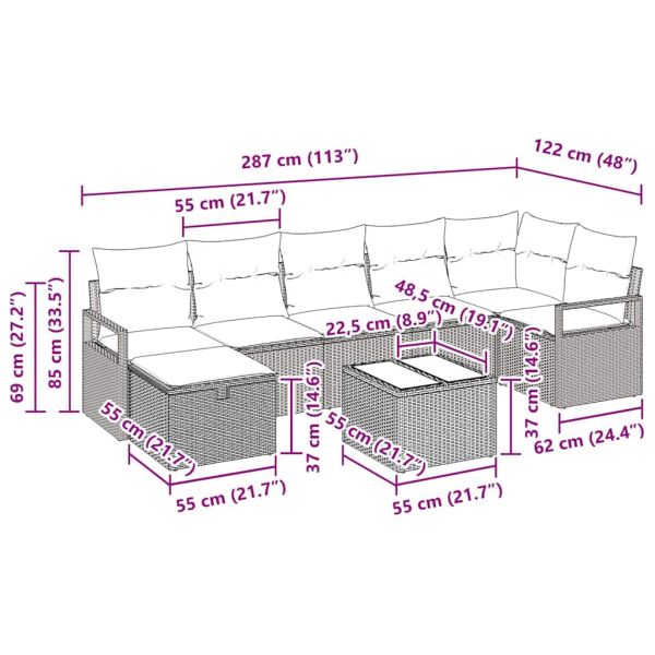 Комплект дивани с възглавница 8 pcs Черно полиратан