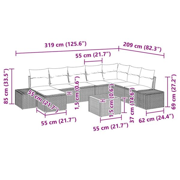 Градински Софа Комплект 9 pcs Черно