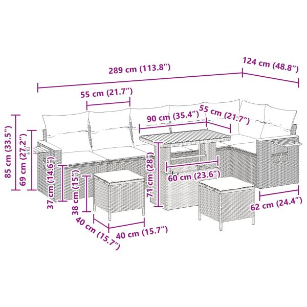 Градински Софа Комплект с възглавница 11 pcs Черно полиратан
