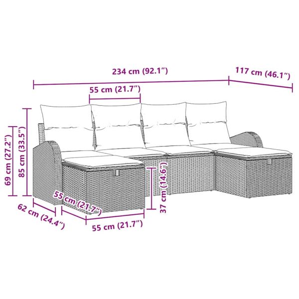 Комплект дивани с възглавница 6 pcs Черно полиратан
