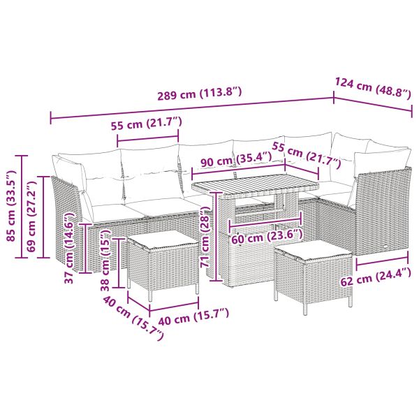 Градински Софа Комплект 9 pcs Черно 90 x 55 x 71 cm