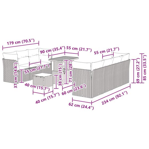 Градински Софа Комплект 10 pcs Черно полиратан
