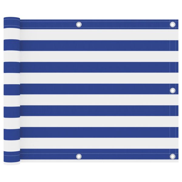 Балконски параван, бяло и синьо, 75x600 см, оксфорд плат