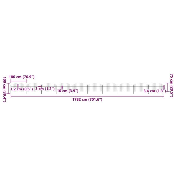 Градинска ограда с връх тип копие, стомана, 1781,5x100 см, черна