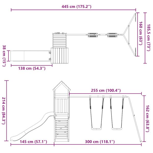 Комбинирано детско съоръжение за игра, импрегниран бор