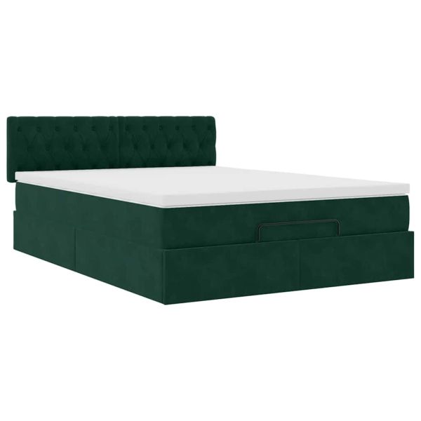 Османска легло с матрак и LED, тъмнозелено, 140x200 см, кадифе