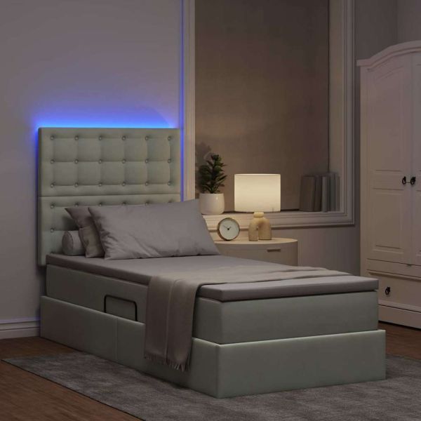 Легло с място за съхранение и LED с LED Светлосиво 100 x 200 cm