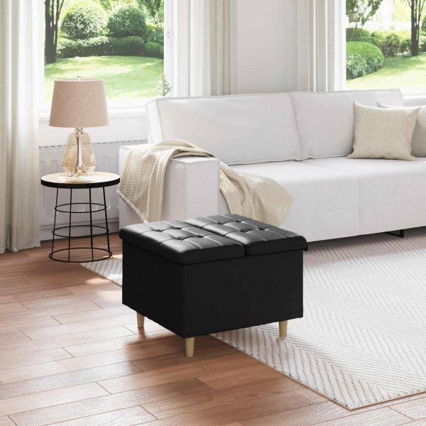 Табуретка с място за съхранение с възглавница Черен Изкуствена