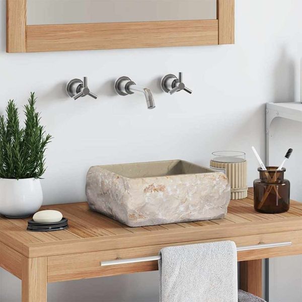 Кремава мивка, 30x30x13 см, мрамор