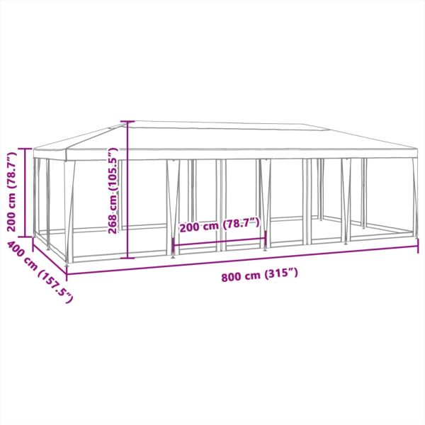 Парти палатка с 12 мрежести странични стени антрацит 8x4 м HDPE
