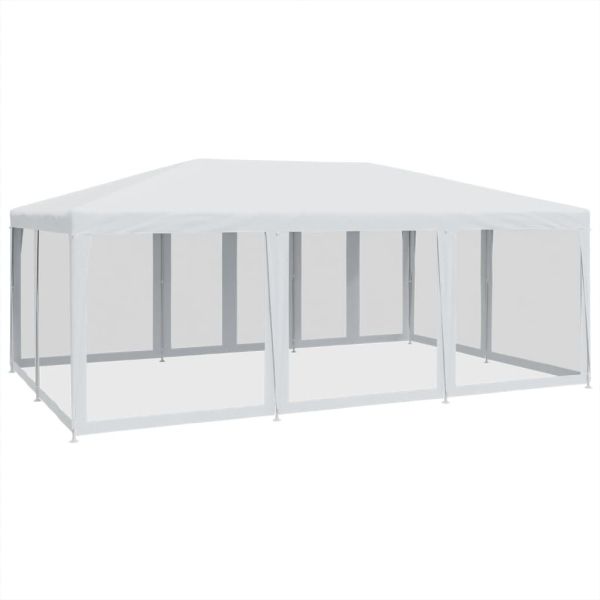 Парти палатка с 10 мрежести странични стени, бели, 6x4 м, HDPE
