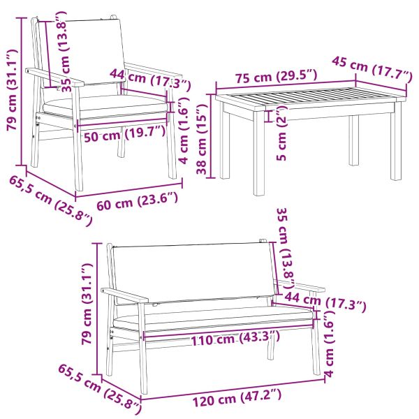Градински Софа Комплект 4 pcs Кафяво 120 x 65,5 x 79 см