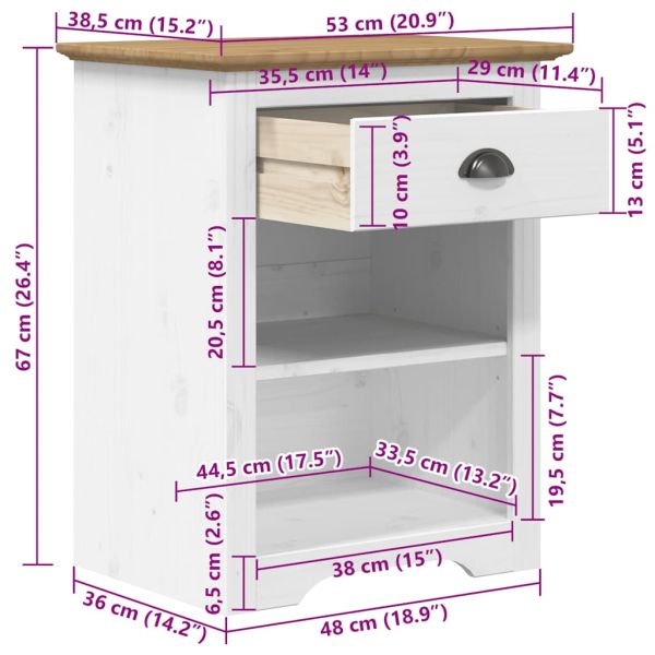 Нощно шкафче BODO, кафяво, 53x38,5x67 см, борово дърво масив