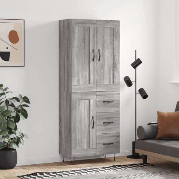 Висок шкаф, сив сонома, 69,5x34x180 см, инженерно дърво